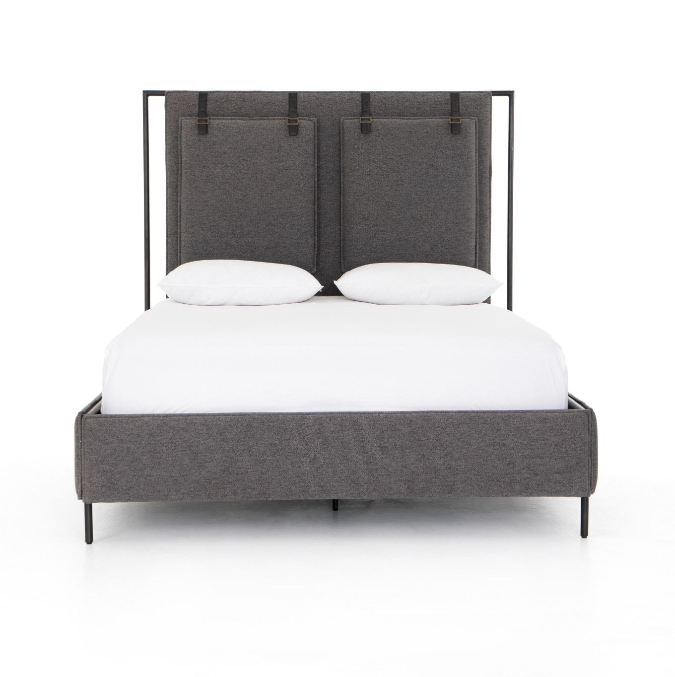 Iron Frame and Upholstered Bed - Grey