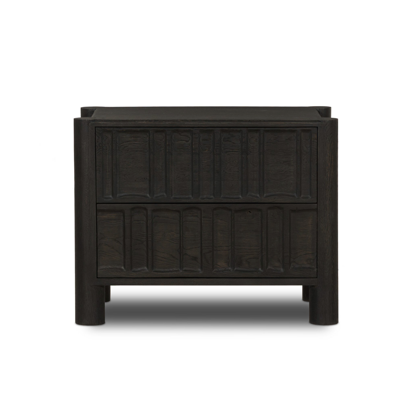 Carved Geometric Nightstand - Black Oak