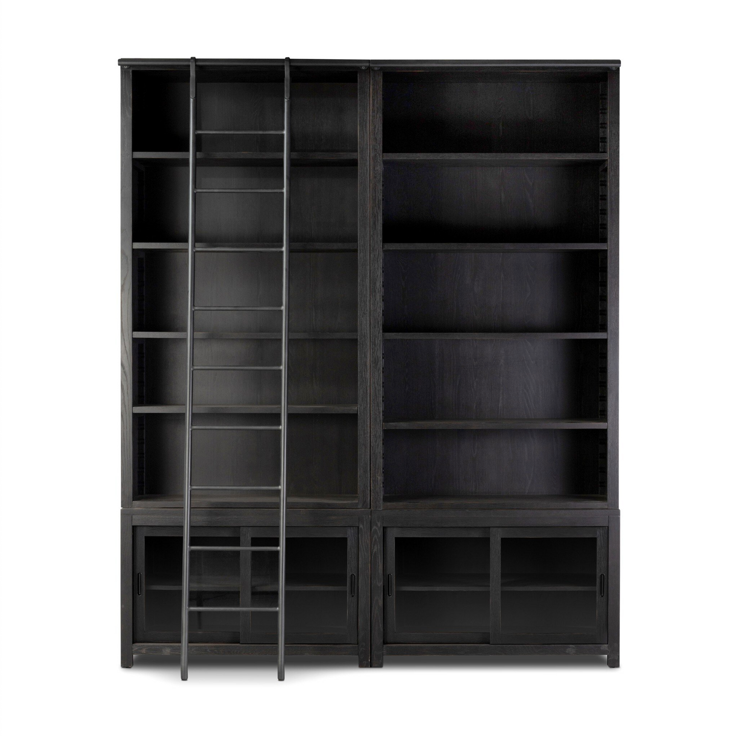 Double Black Oak Bookcase with Ladder