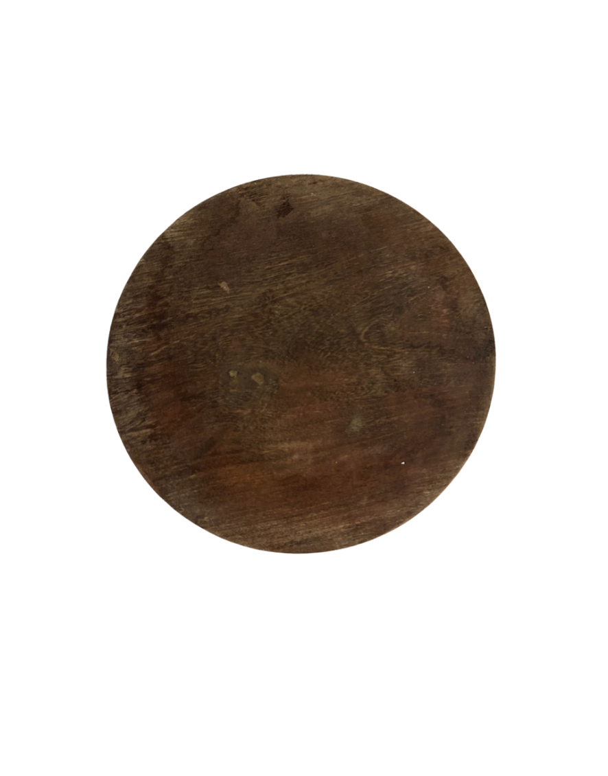A 10-inch Dark Wood Riser featuring a round, rustic, dark brown wooden surface is displayed against a white background.