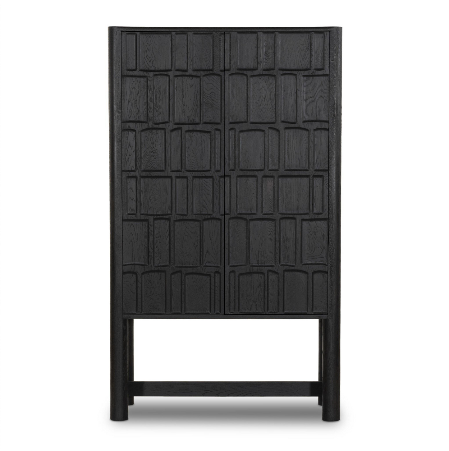 Carved Geometric Cabinet - Black Oak
