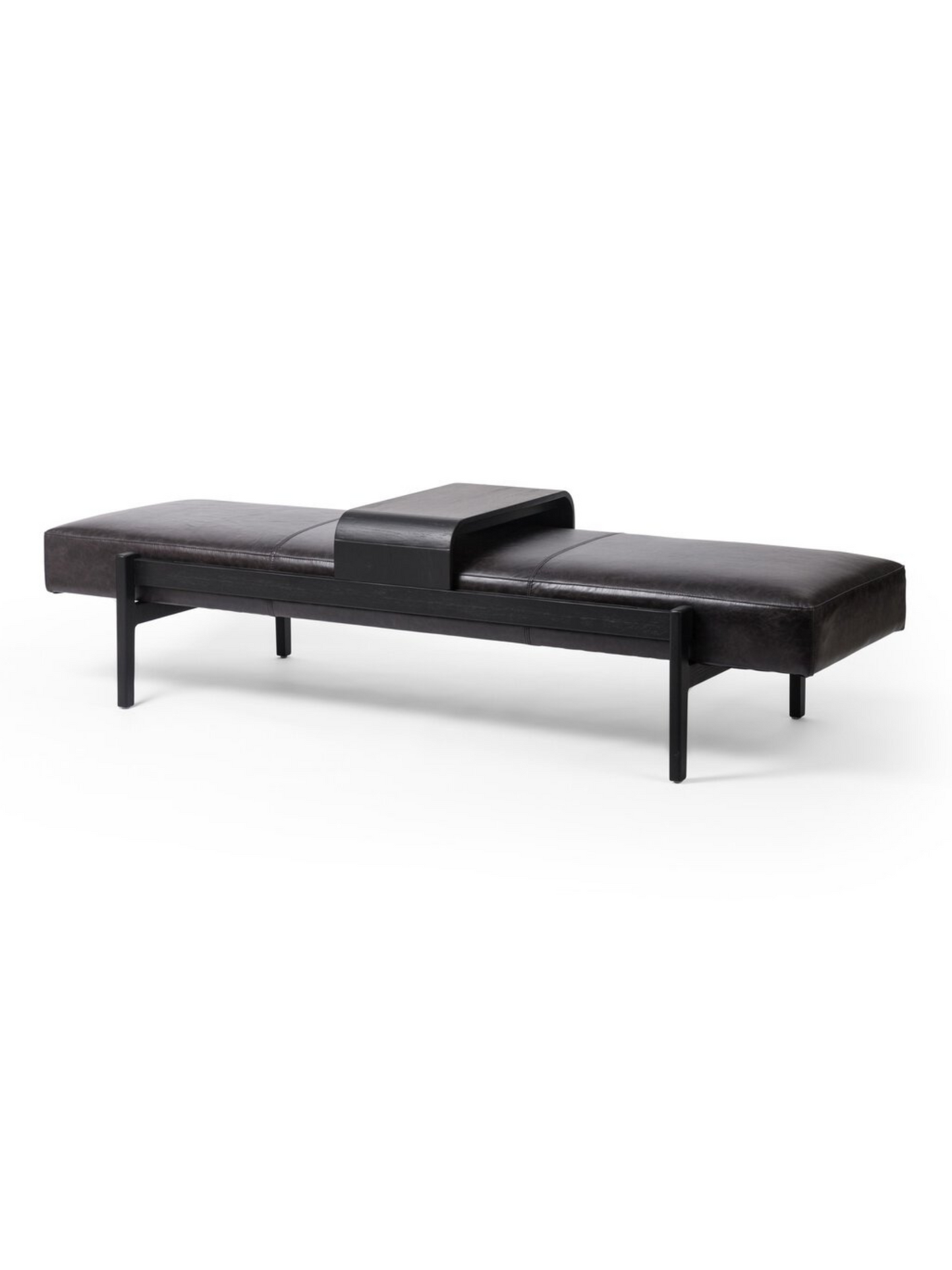Black Leather Bench with Tray