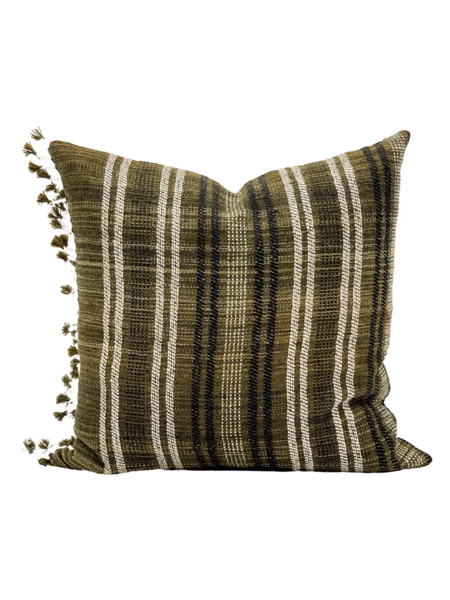 18" Green Stripe Tassel Pillow