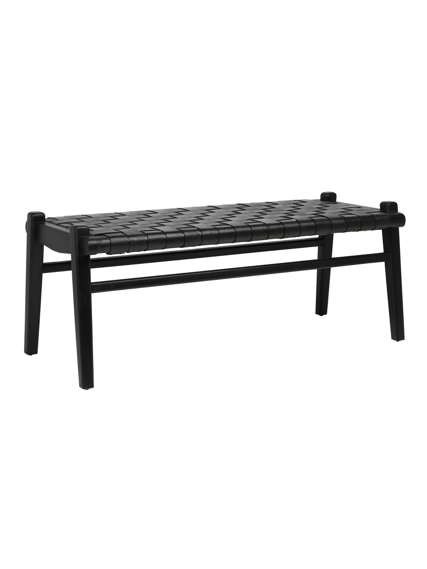 Woven Leather & Wood Bench