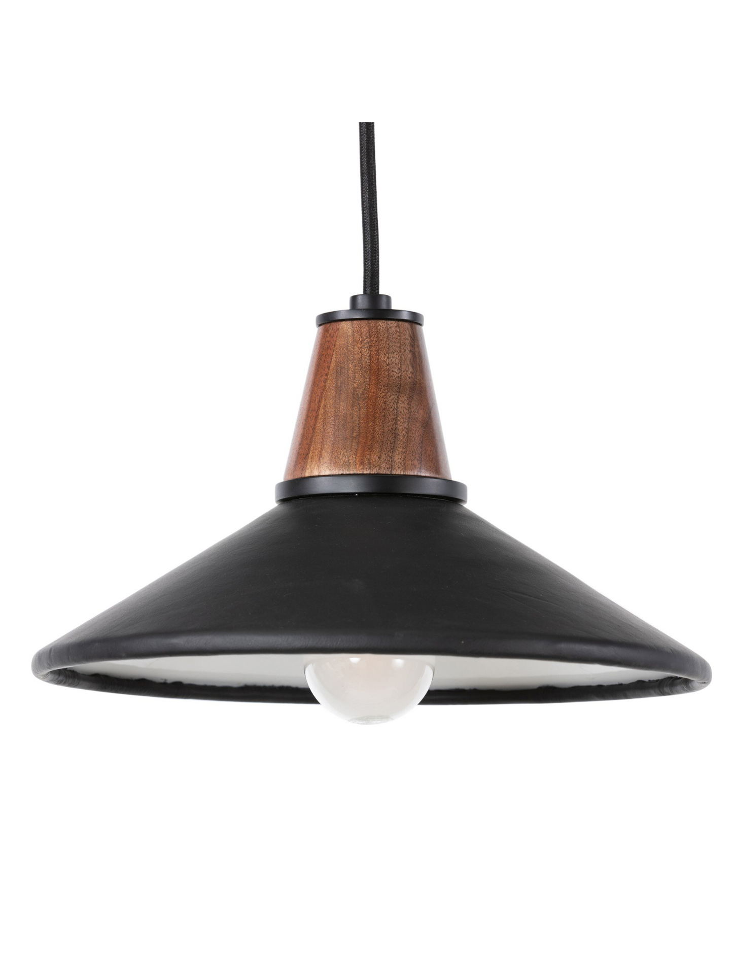 Iron & Leather Cone Pendant - Black