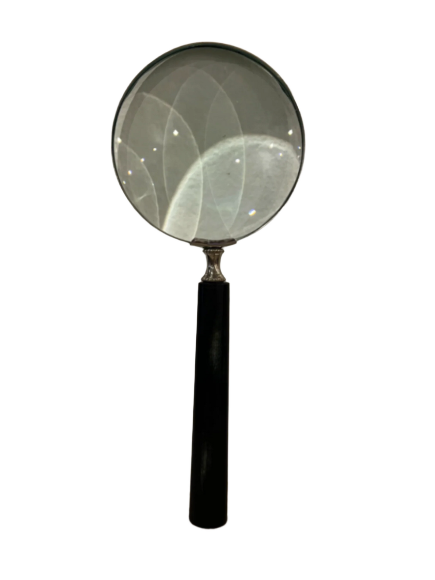 The Dark Grey Horn Magnifying Glass features a round, clear optical lens and a dark grey horn handle, isolated on a white background.