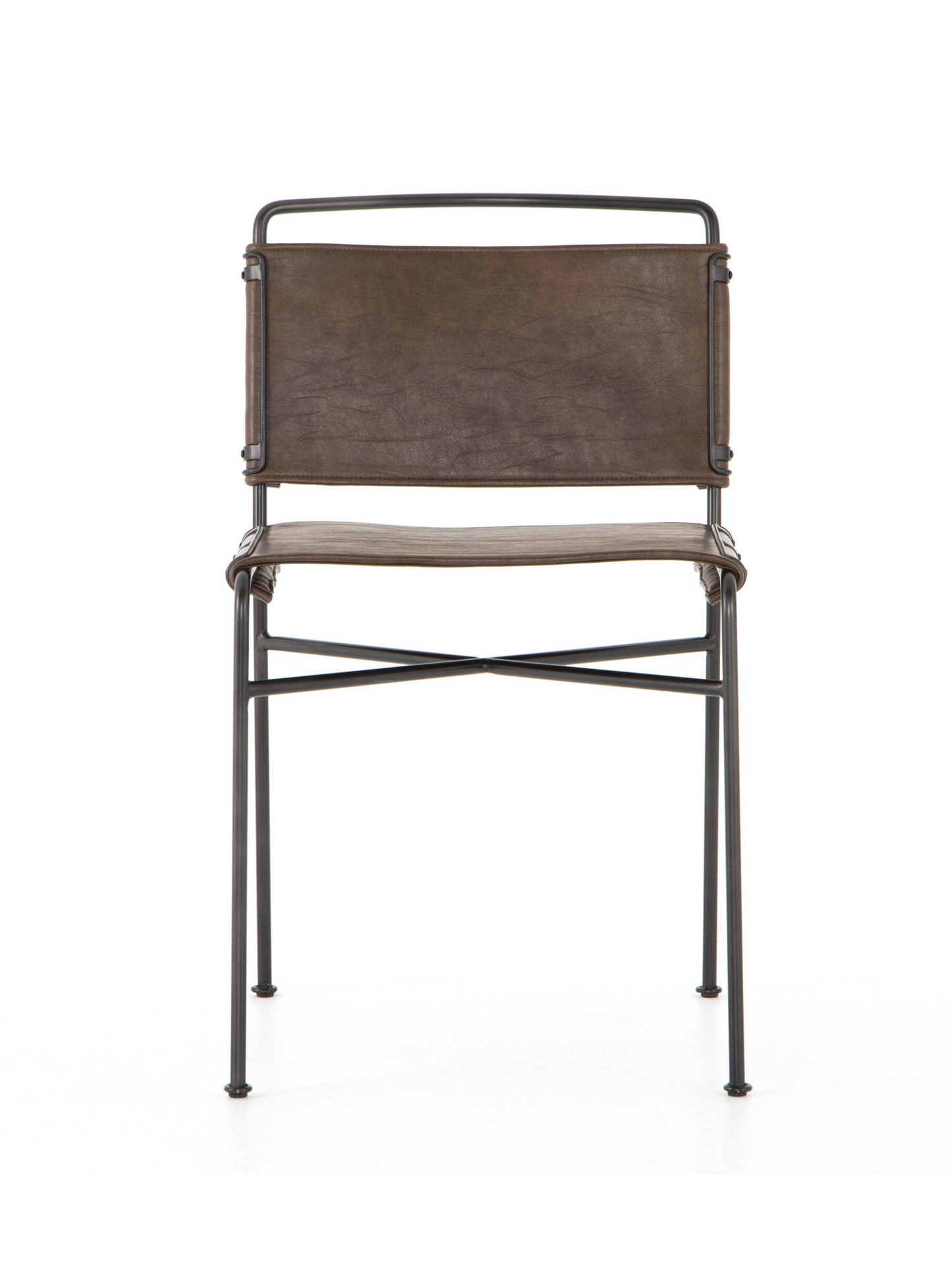 Distressed Leather Dining Chair - Brown