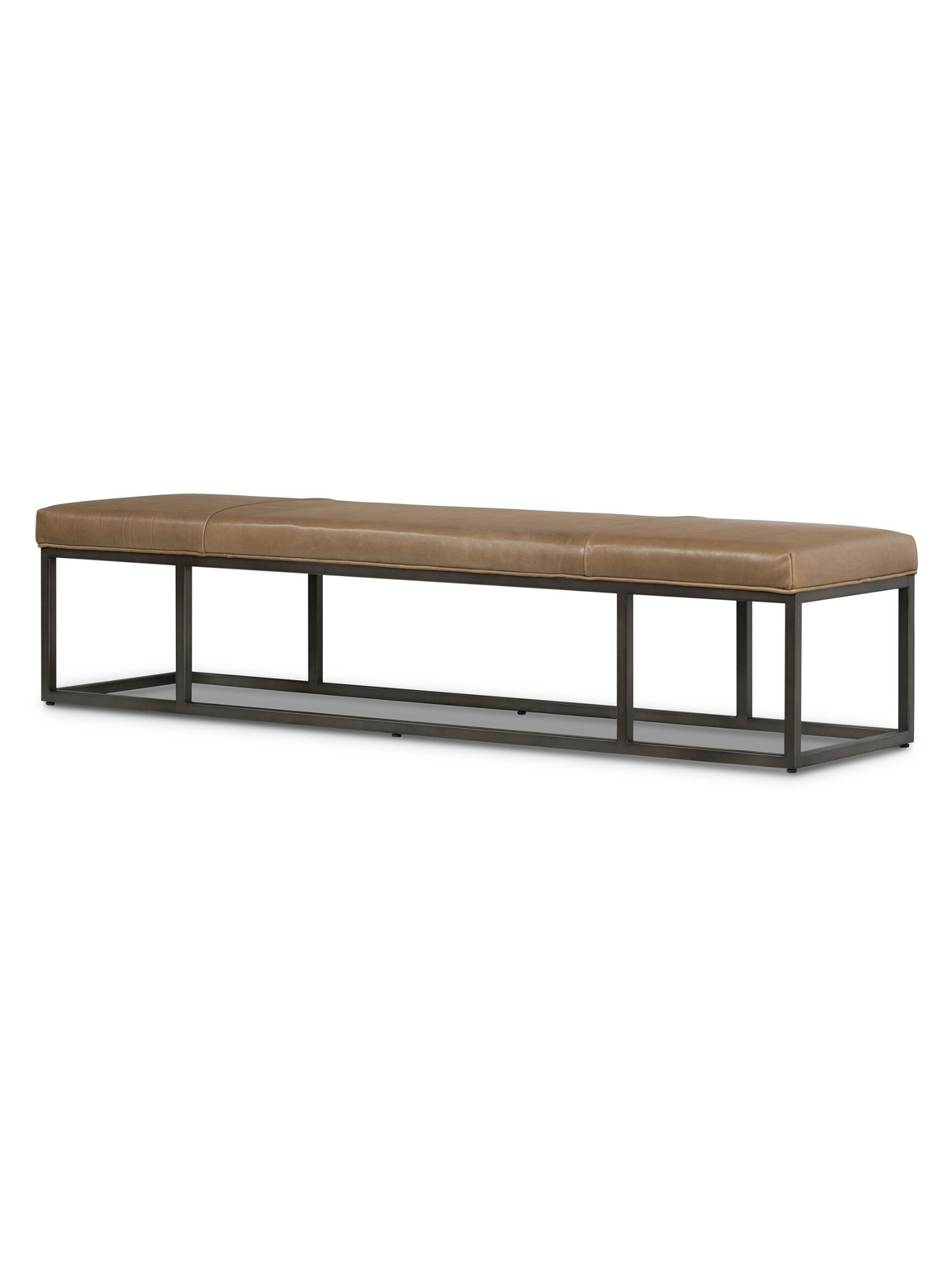 Taupe Leather & Iron Bench