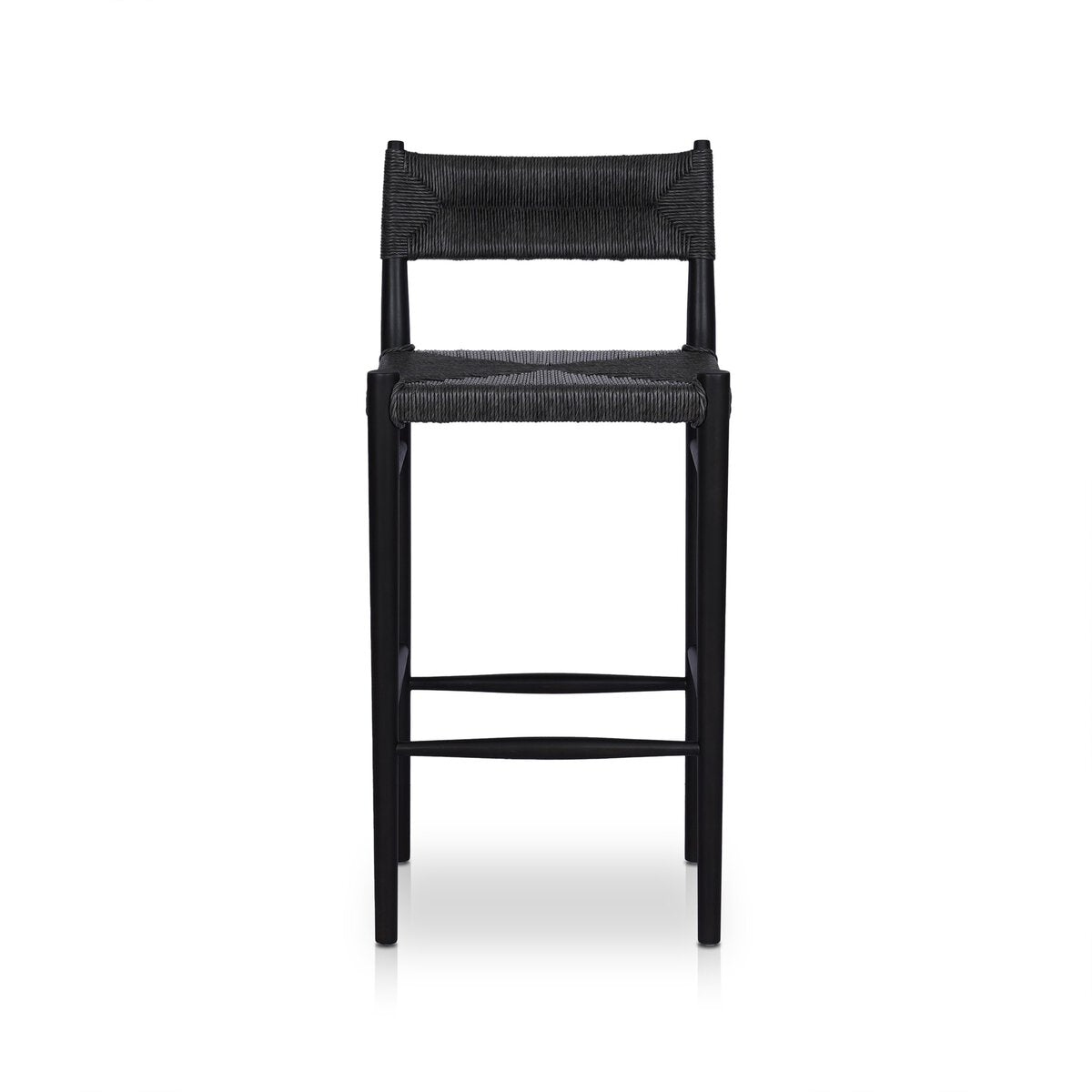 Black Teak and Wicker Bar Stool