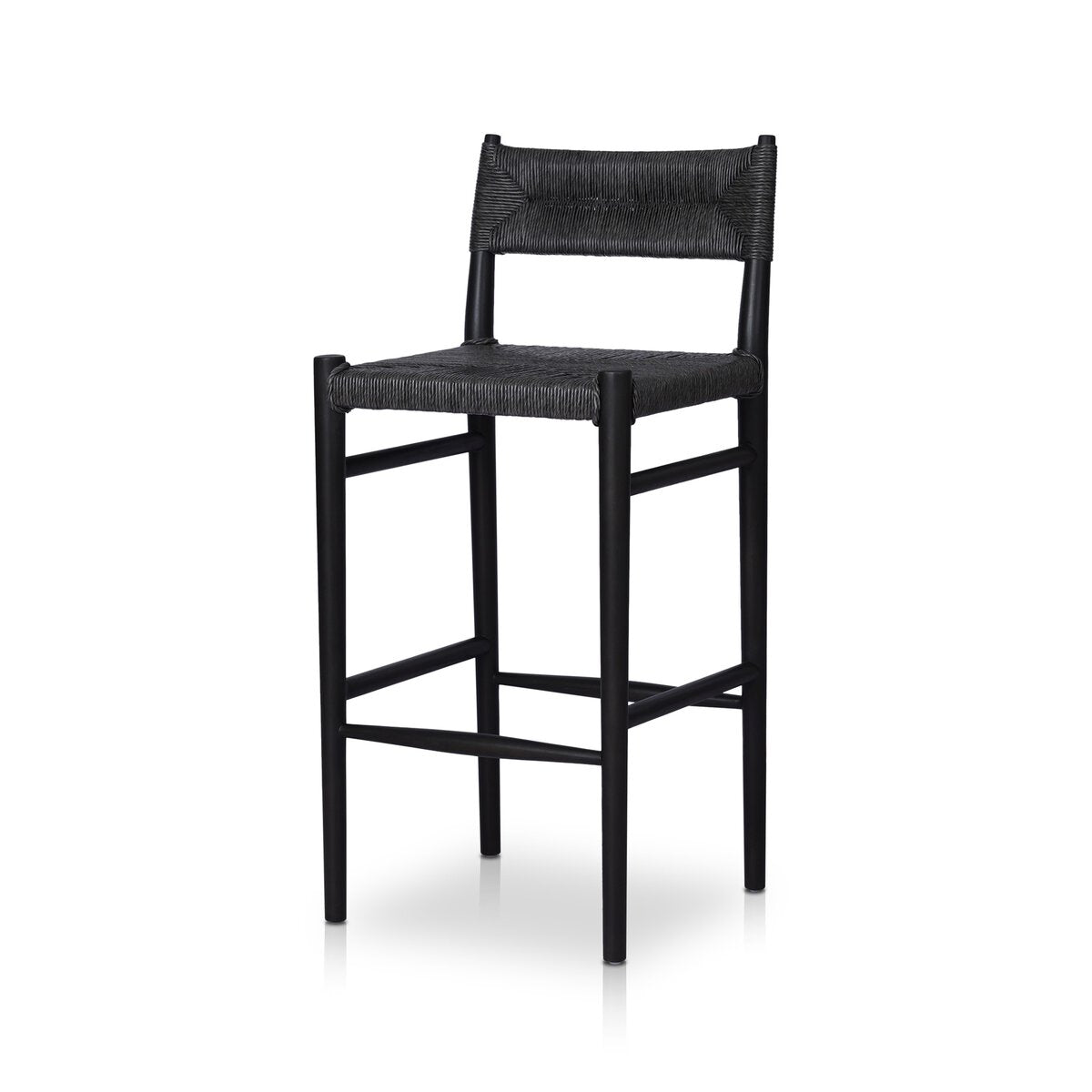 Black Teak and Wicker Bar Stool