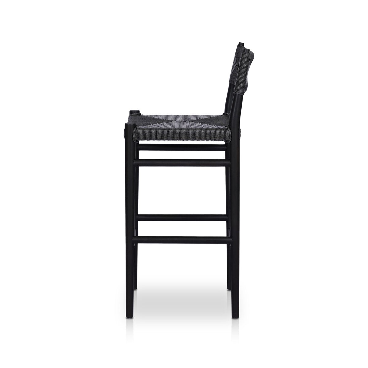 Black Teak and Wicker Bar Stool
