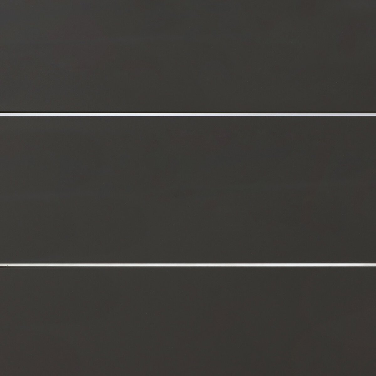 A close-up of the Dark metal Outdoor End Table features a matte dark gray tiled surface with three horizontal white grout lines, set in a sleek metal frame—ideal for adding modern style to any outdoor setting.