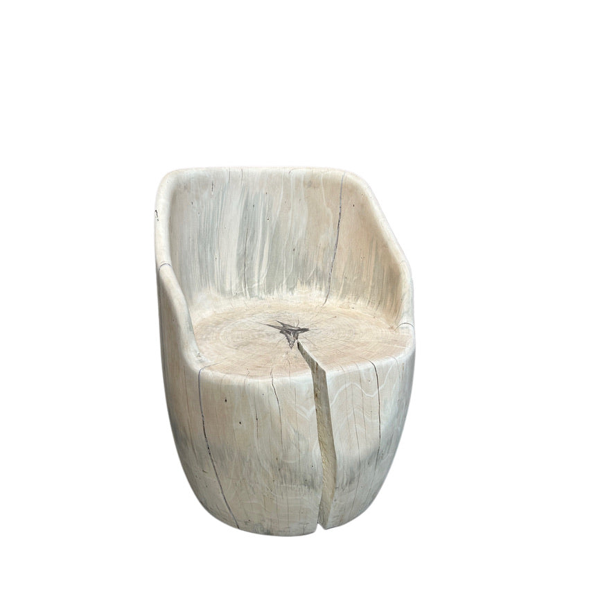 BLEACHED CARVED SOLID ACACIA HIGHBACK CHAIR - WIDE