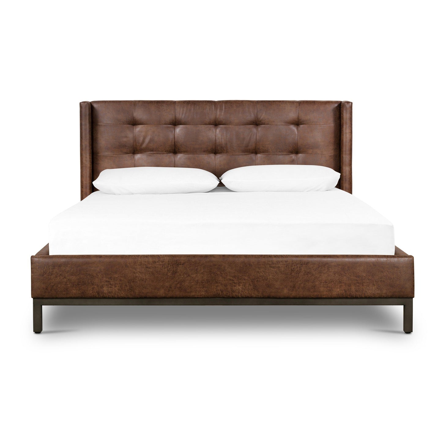Tufted Leather King Bed - Vintage Tobacco