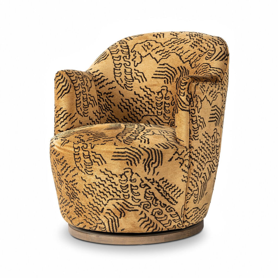Abstract Print Velvet Swivel Chair
