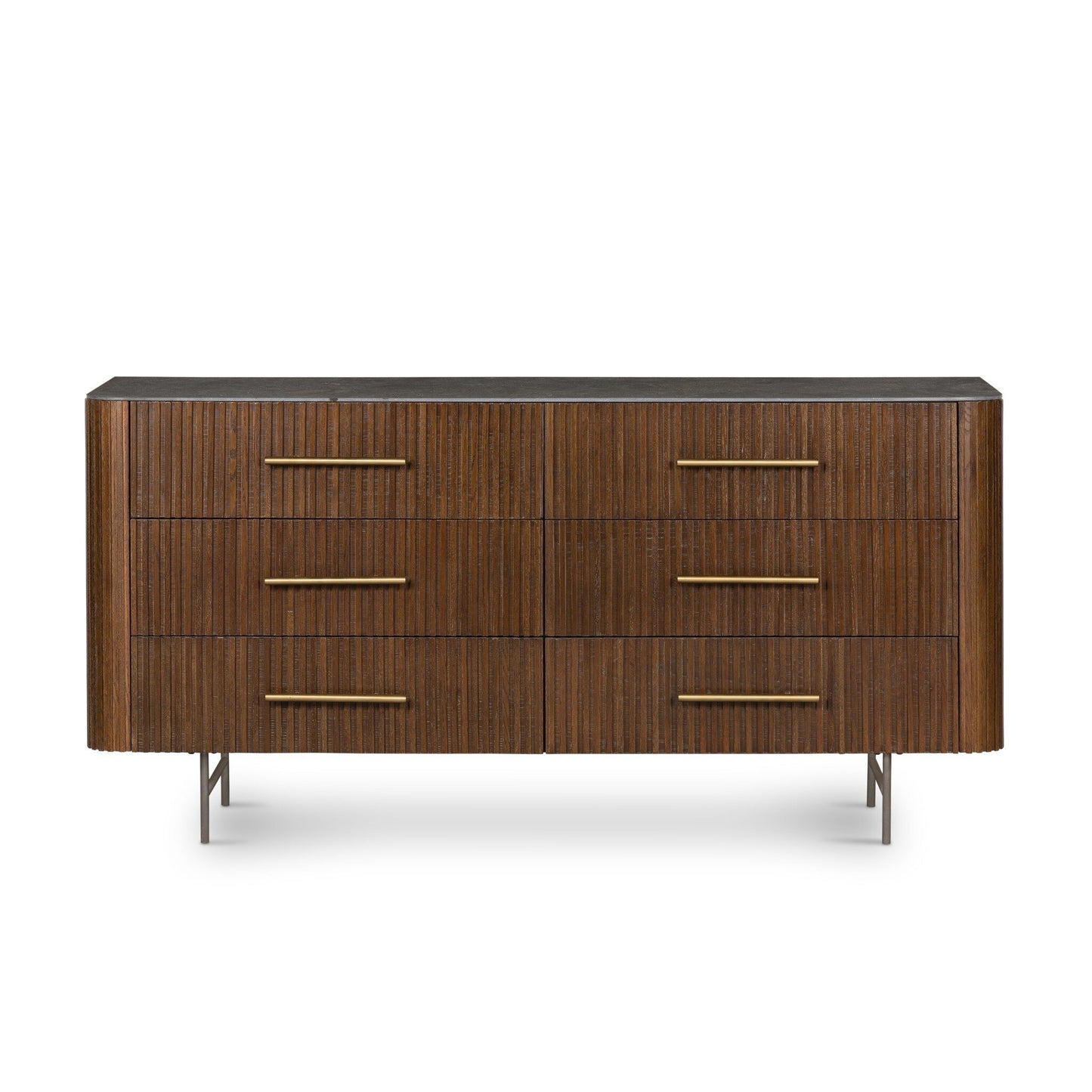 6-Drawer Oak & Stone Top Dresser