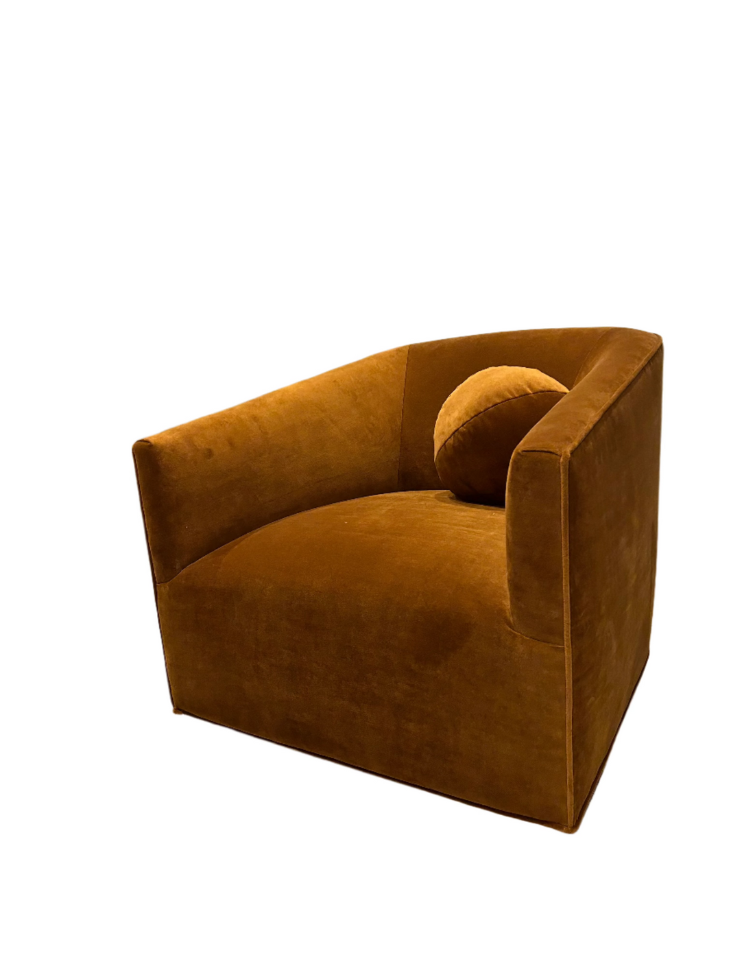 Camel Velvet Shelter Arm Swivel Chair