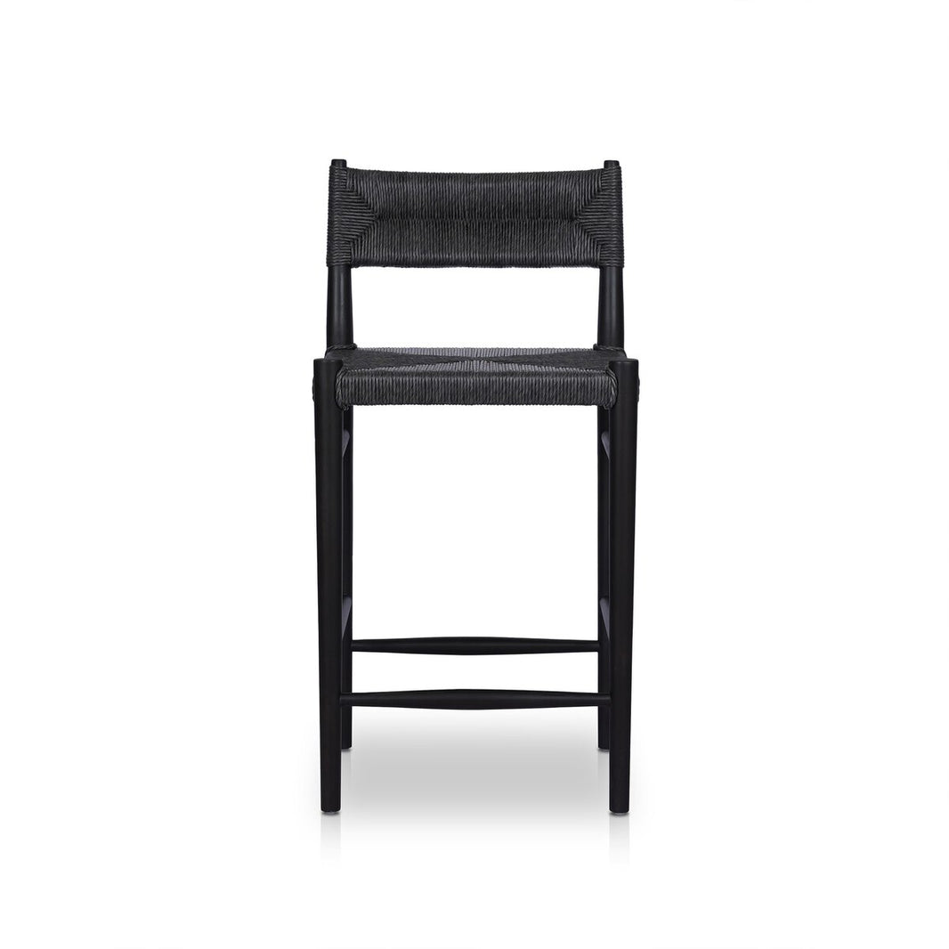 Black Teak Woven Counter Stool