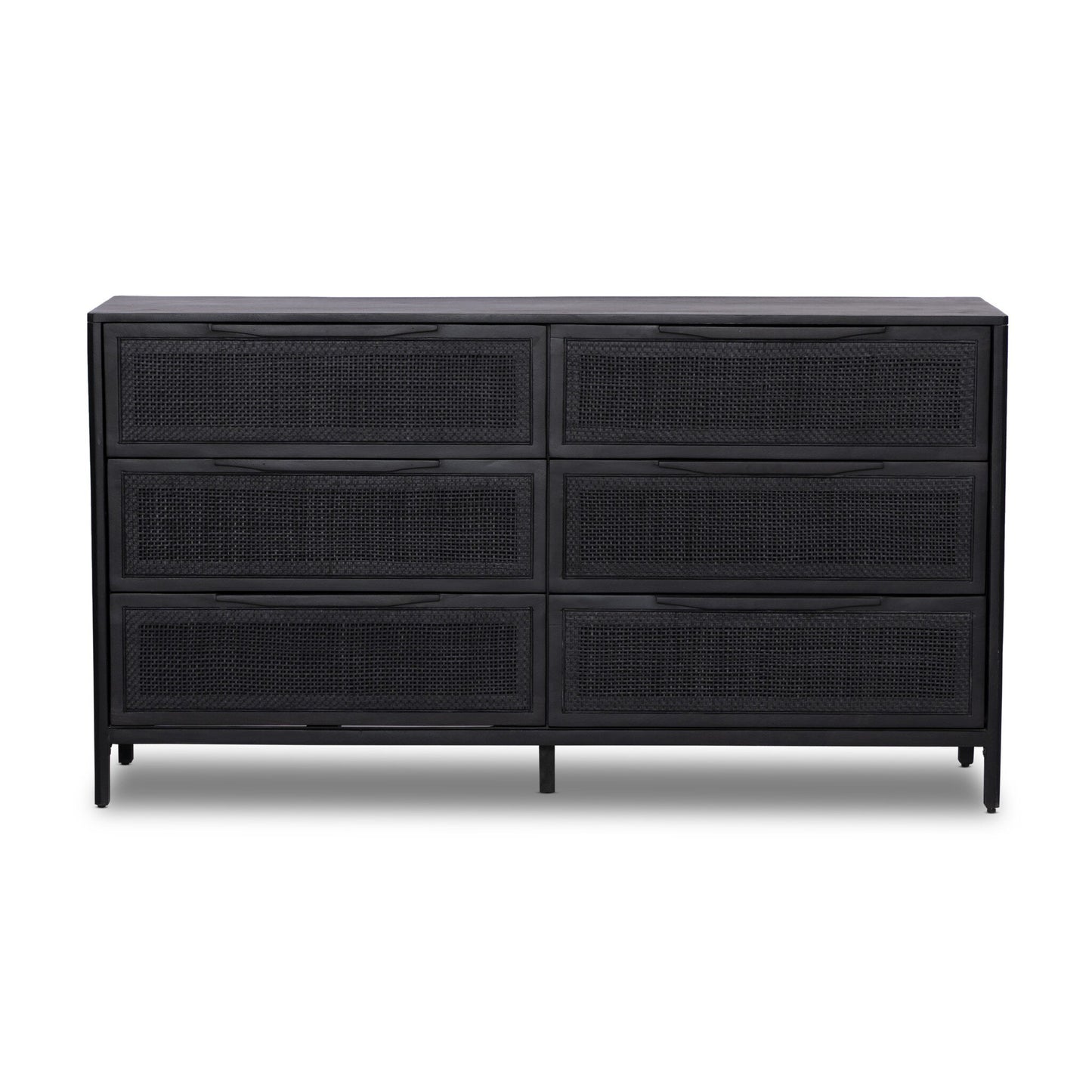6-Drawer Black Cane Dresser