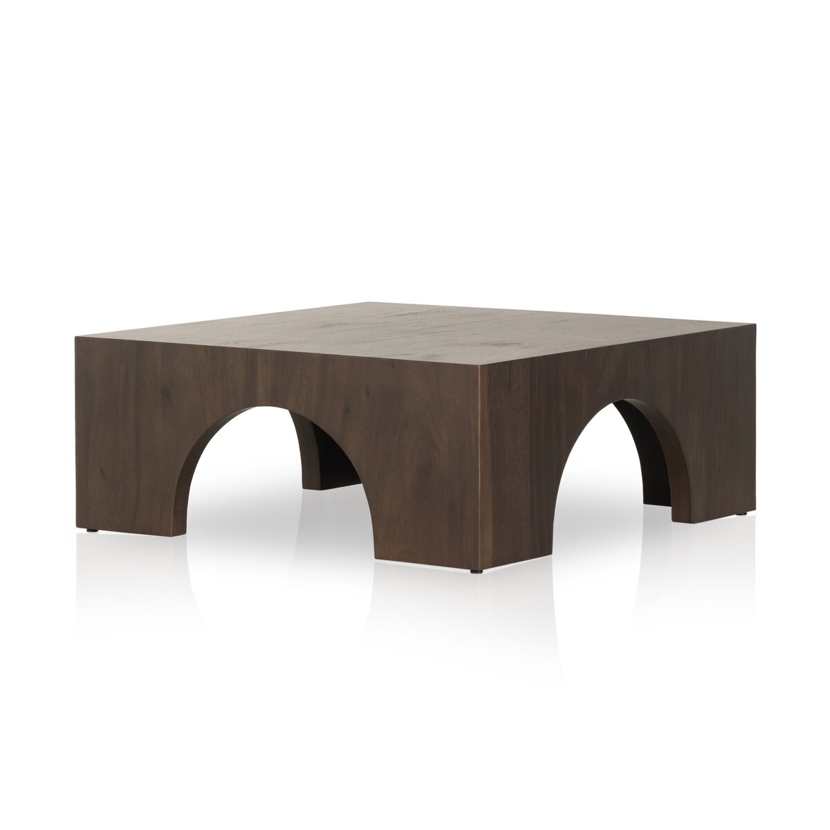 The Square Arch Leg Coffee Table features a dark finish and four arch-shaped openings on each side, shown against a white background.