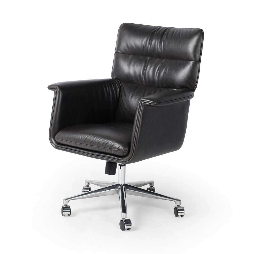 Distressed Leather Wing Arm Desk Chair
