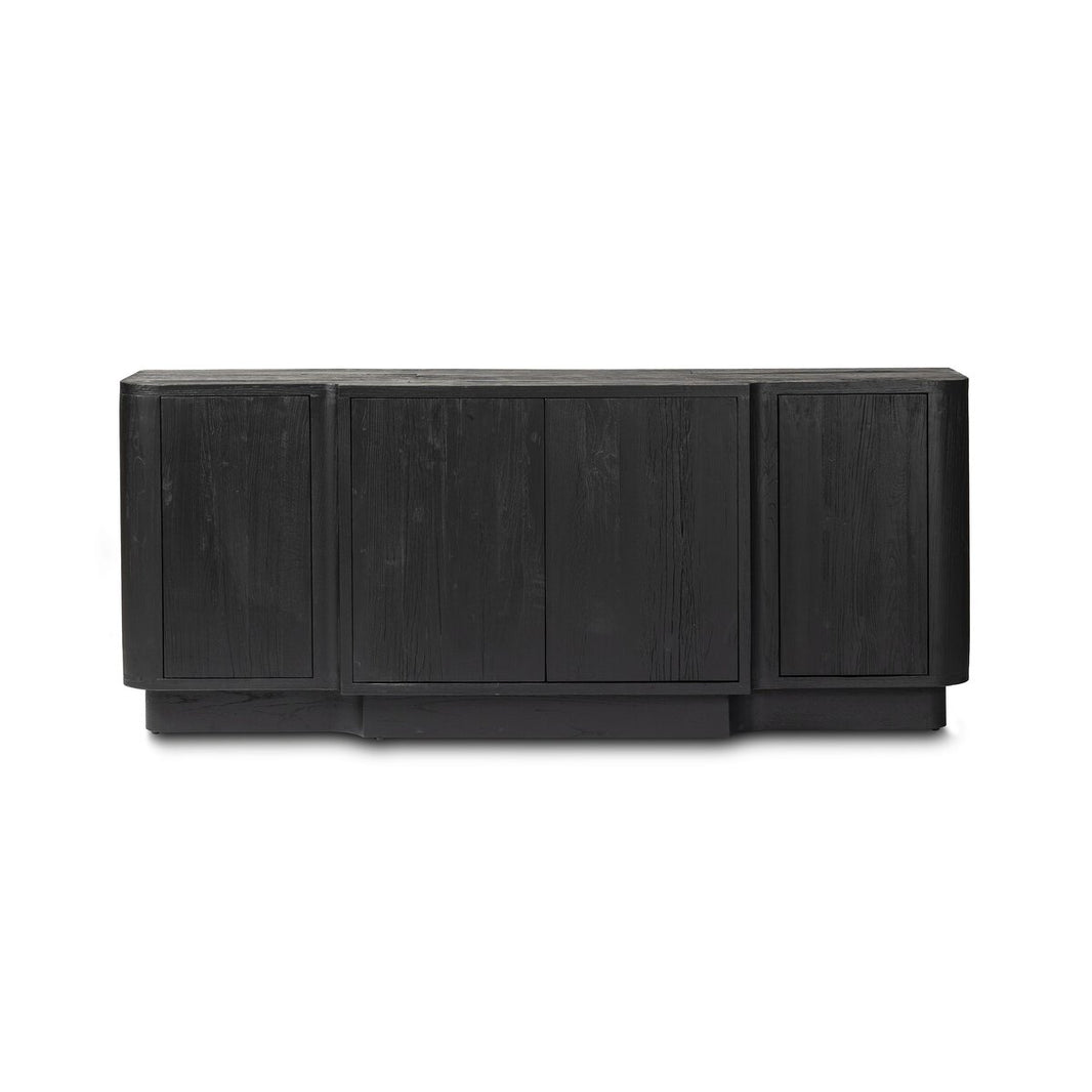 The Allandale Sideboard is a modern, rectangular black wooden storage cabinet with four doors and a minimalist design, measuring 72 inches and shown against a white background.