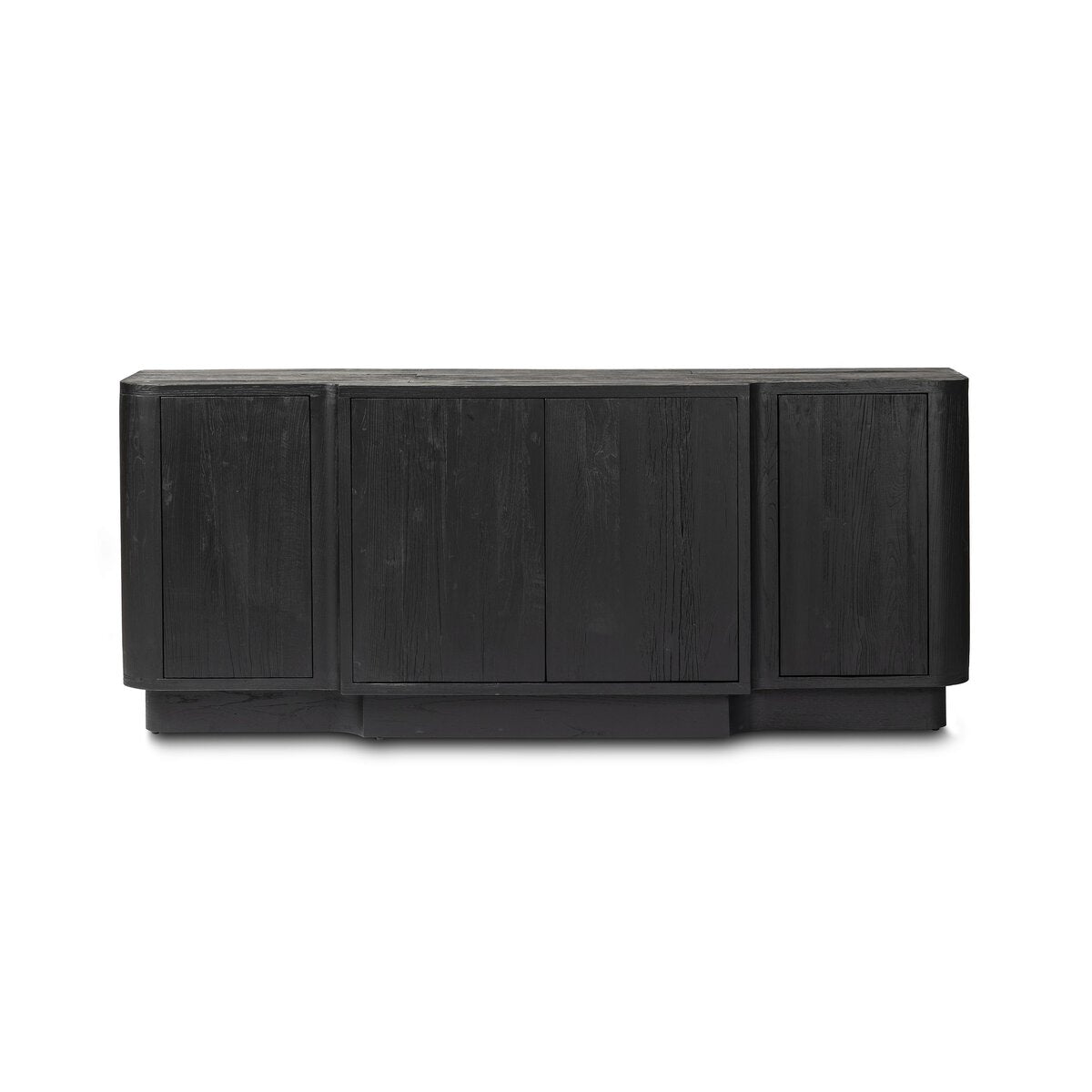 The Allandale Sideboard is a modern, rectangular black wooden storage cabinet with four doors and a minimalist design, measuring 72 inches and shown against a white background.