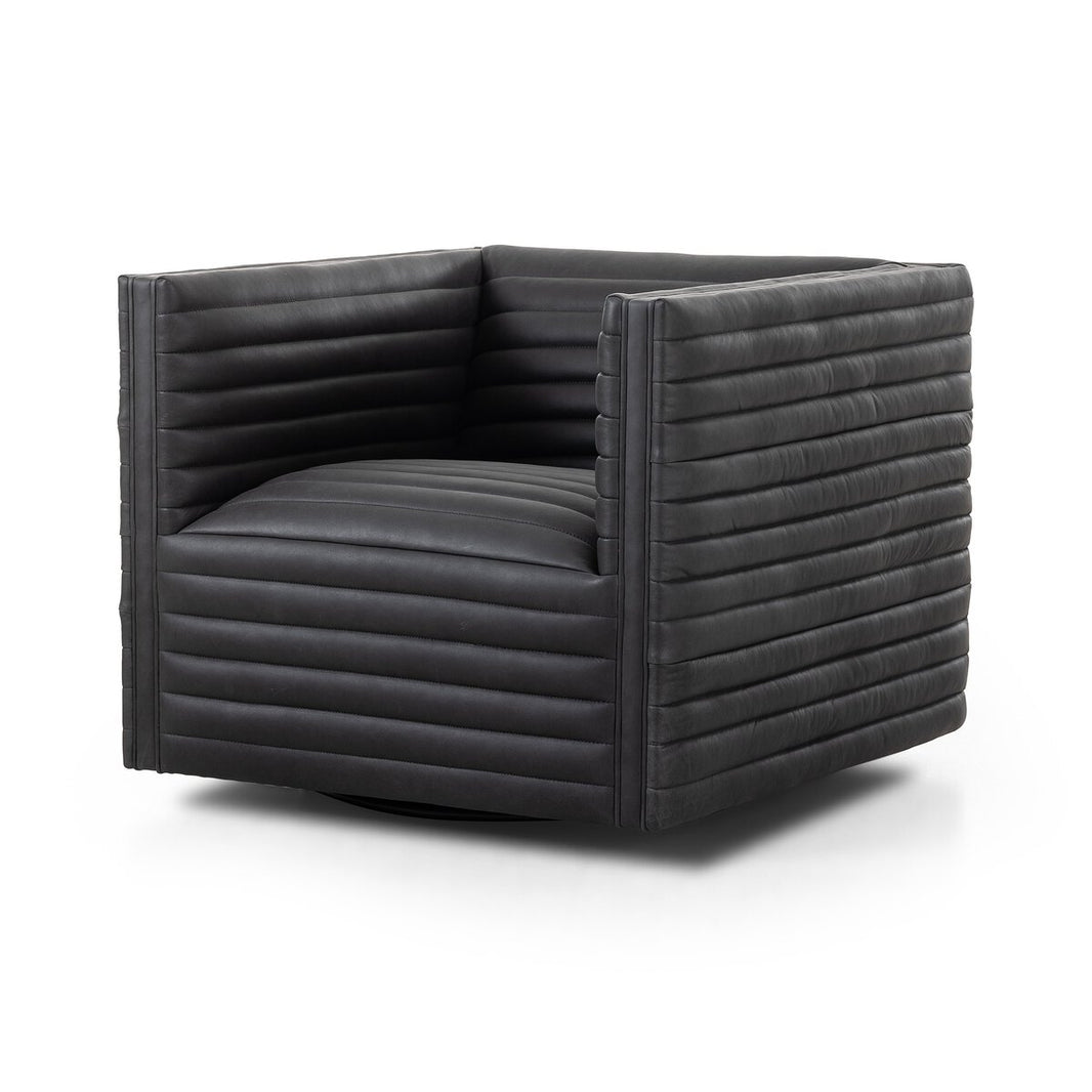 Channelled Leather Swivel Chair