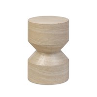 The Ara End Table is a small wooden side table with an hourglass shape, light wood finish, and symmetrical modern design—perfect as an accent furniture piece.