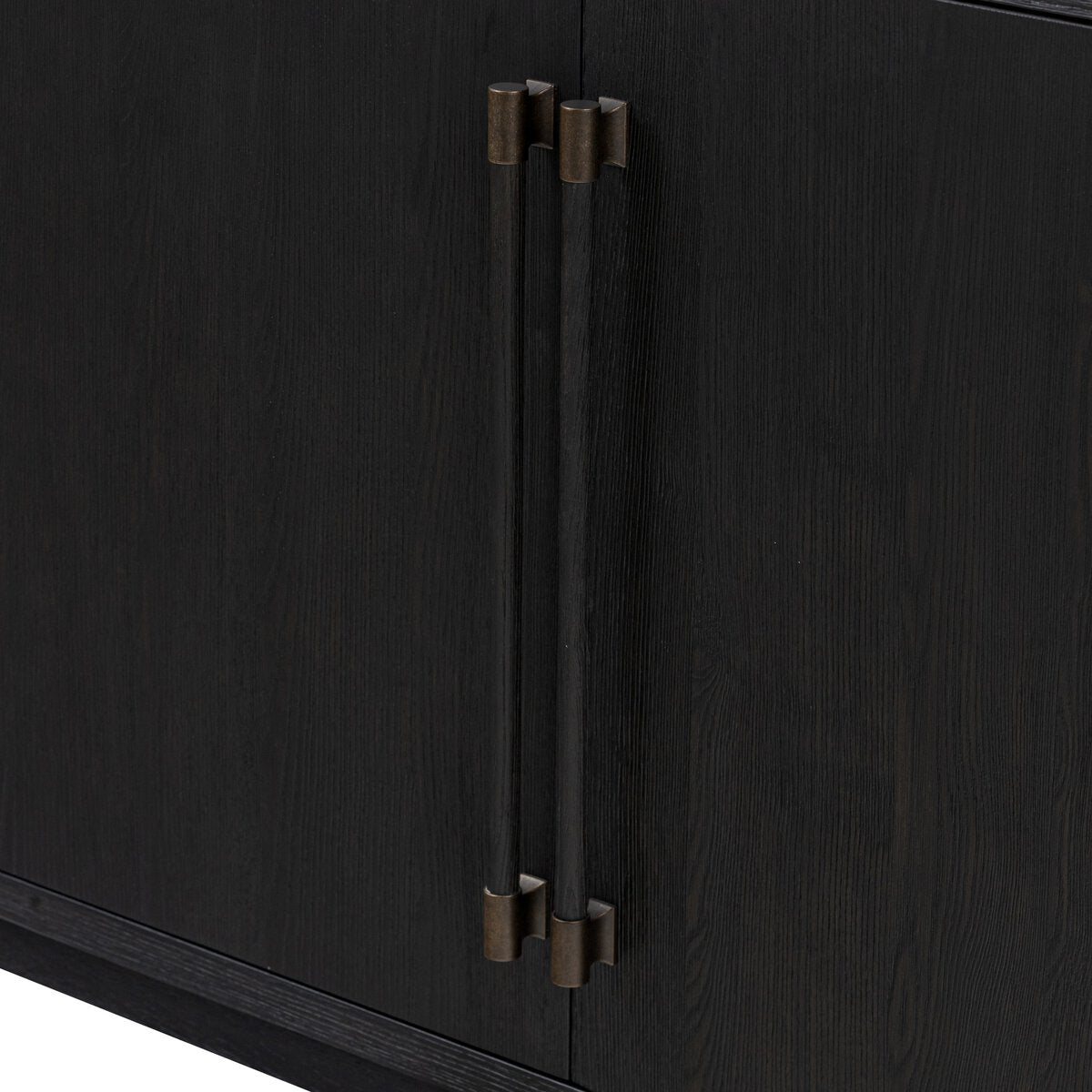 Modern Black Ash & Brass Bar 4 Door Sideboard