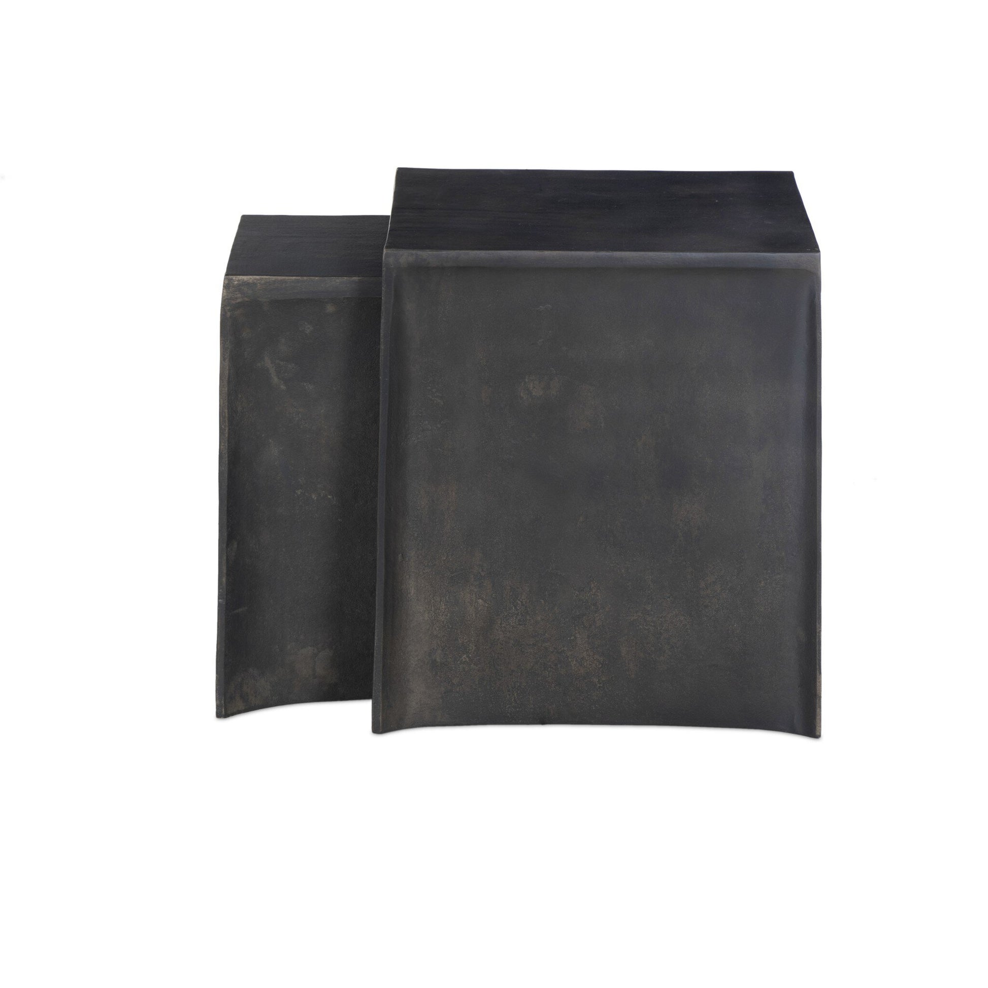 Two Aluminum Curved Legs Outdoor Nesting End Tables are placed side by side against a white background, with one set slightly behind and to the left of the other.