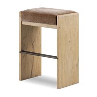 The Nash Bar + Counter Stool features a modern light wood frame, rectangular brown cushioned seat, and metal footrest bar—ideal for contemporary spaces and versatile enough to fit different counter heights.