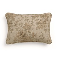 The April Pillow is a rectangular throw pillow in beige with an intricate gold and brown floral pattern, featuring slightly rounded corners and piped edges—ideal for adding an elegant touch to your home decor.