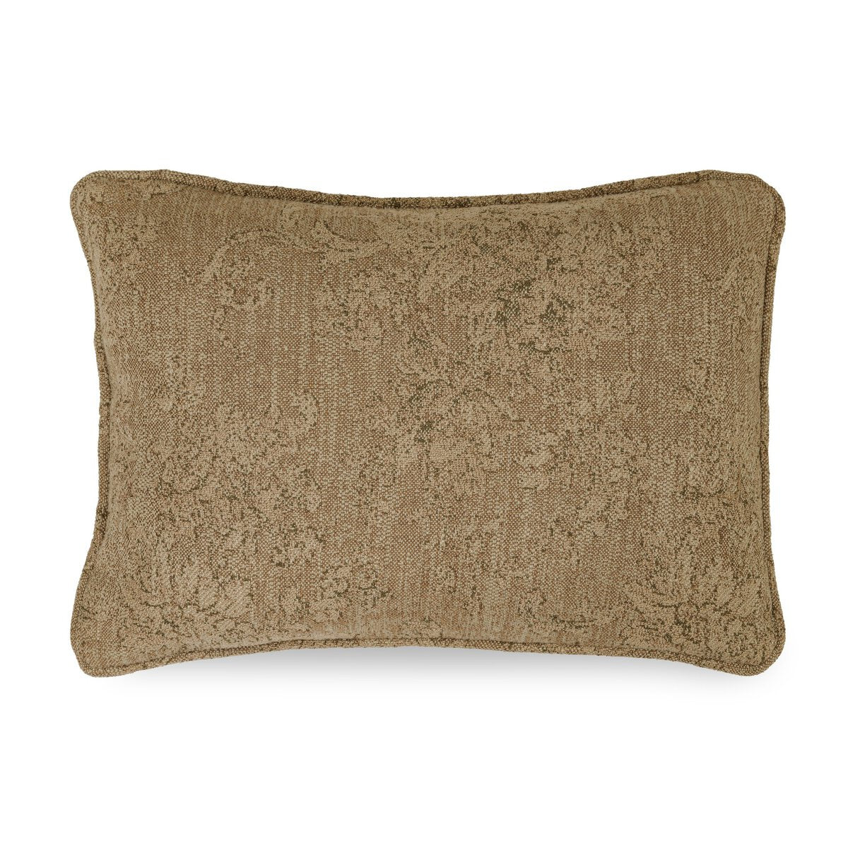 The April Pillow is a rectangular, textured throw in muted brown with a subtle pattern and gently rounded corners—ideal for adding cozy charm to your home decor.