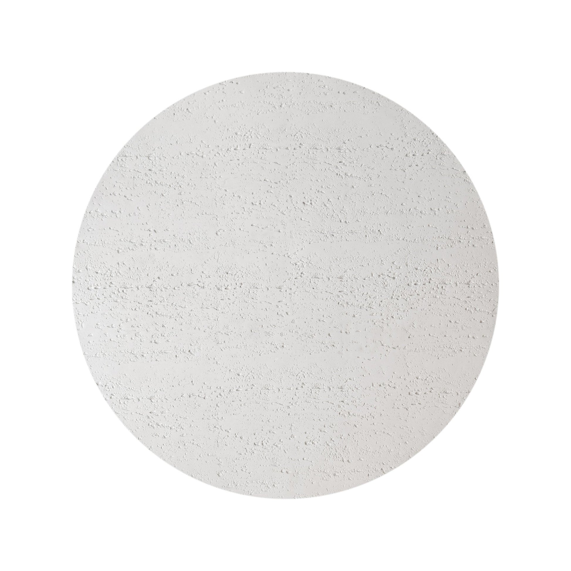 A Solid Concrete Plinth-Style Outdoor Coffee Table, featuring a round, flat white textured design, is centered on a plain white background.