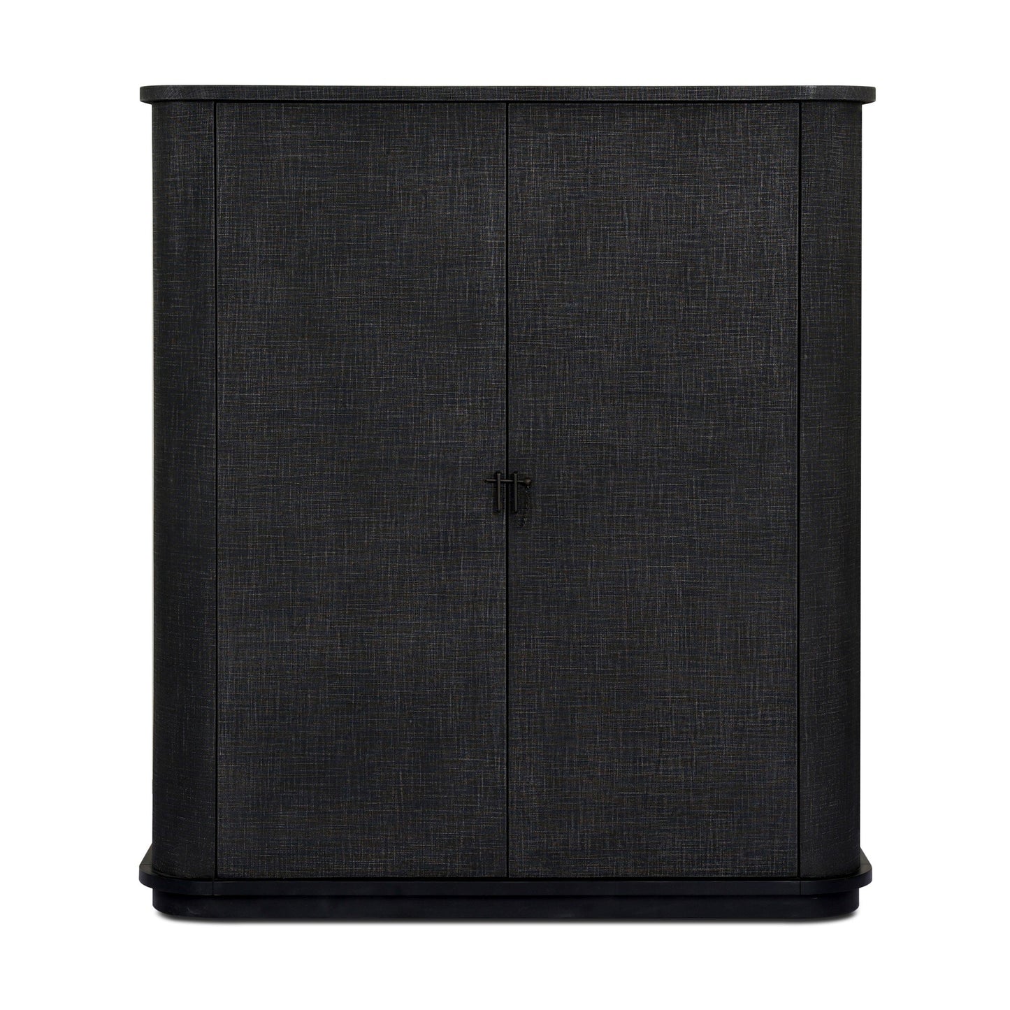 The Berlin Cabinet is a tall, rectangular black cabinet with a textured surface, two doors with a small central handle, standing on a sturdy base. Overall dimensions: 55.00"w x 20.00"d x 62.00"h.