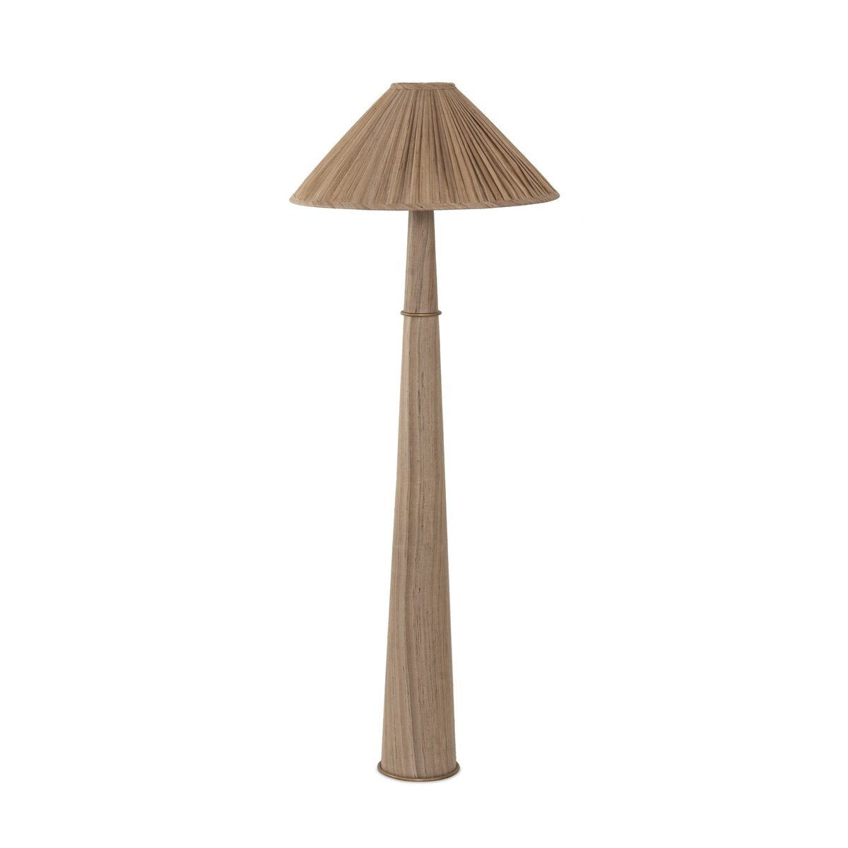 The Cordelia Floor Lamp features a tall, slim tapered base in natural wood and a conical pleated lampshade—ideal for brightening your reading nook or pairing with an office storage cabinet.