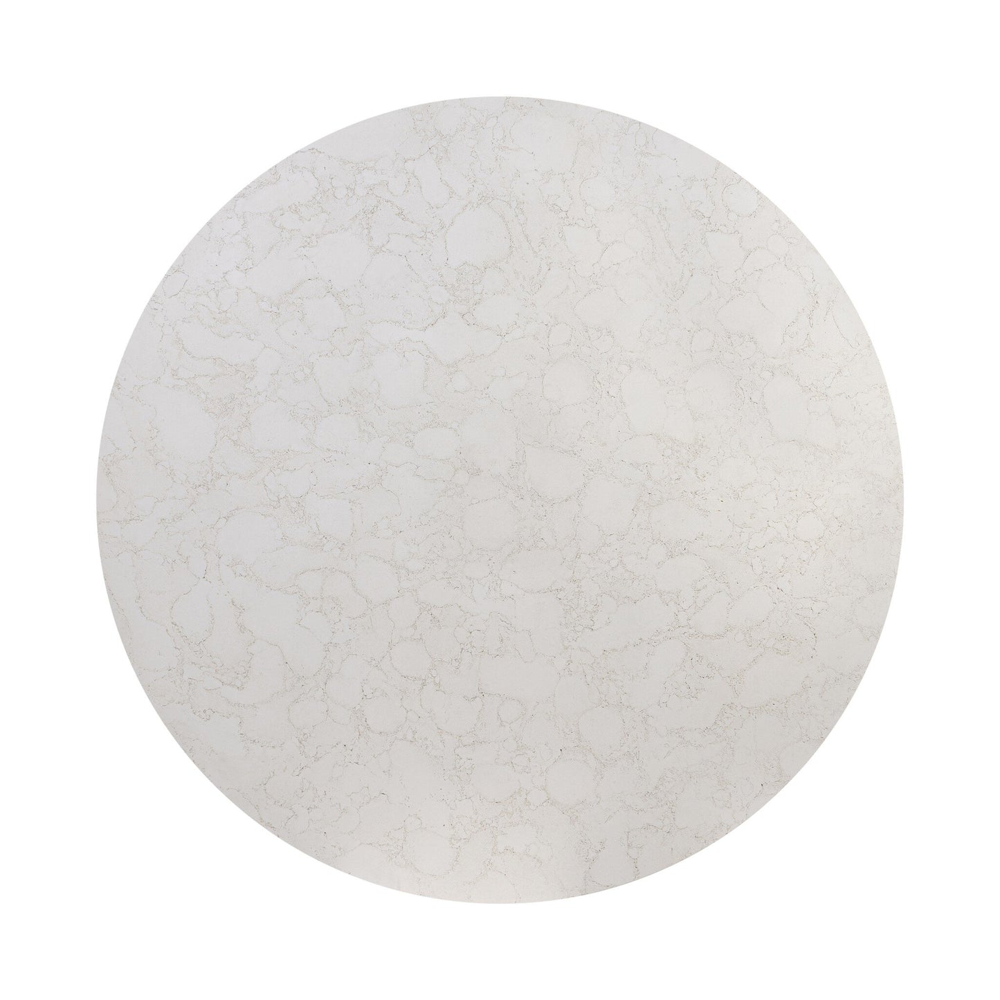 The Cast Concrete Pedestal Base Outdoor Dining Table features a round top with a light beige, marble-like pattern and subtle veining, designed in durable cast concrete—ideal as an elegant outdoor dining table.