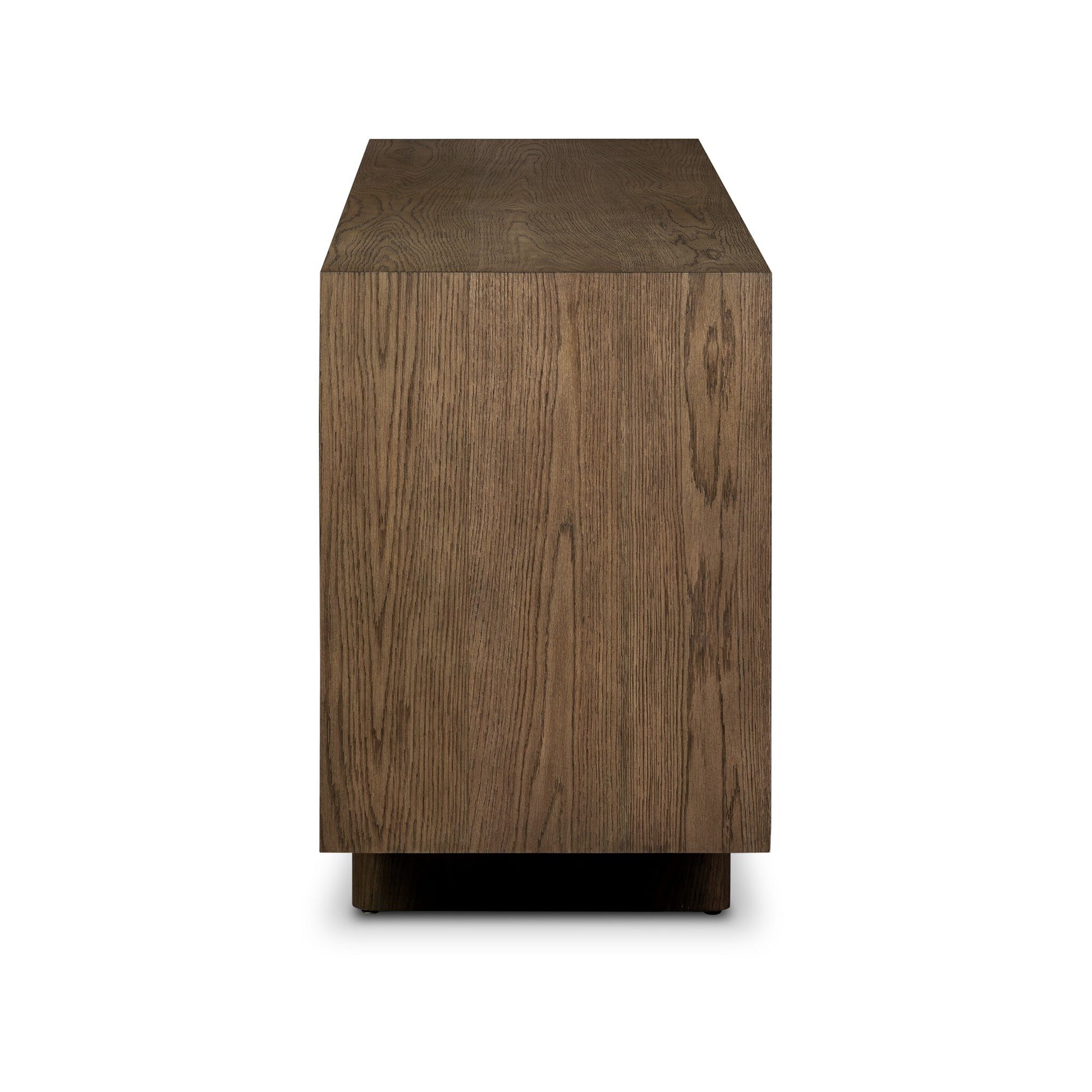 A side view of the Salta Sideboard, a rectangular wooden cabinet with a dark brown finish and visible wood grain, set against a white background. Dimensions: 95.25"w x 20.00"d x 32.25"h.