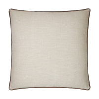Saddle Rimmed Pillow in square beige, accented with dark brown piping along the edges and set against a white background. This stylish accent comes with a 24x24 pillow insert, featuring a polyester feather down fill for exceptional comfort and support.