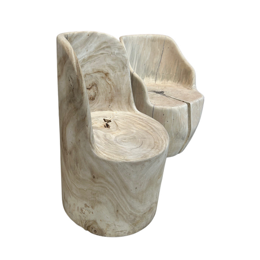 BLEACHED CARVED SOLID ACACIA HIGHBACK CHAIR - WIDE