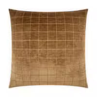 The Cumin Grid Pillow is a square brown cushion with a subtle grid pattern, seen from above against a white background, and features a plush polyester insert for added comfort.
