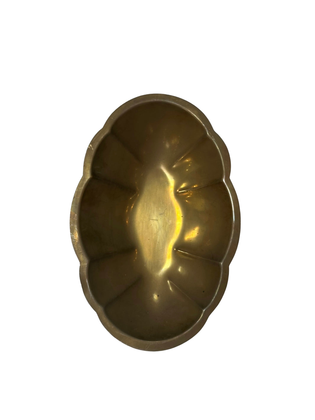 A Brass Bowl with a shiny, scalloped petal-like edge, shown from above on a white background.