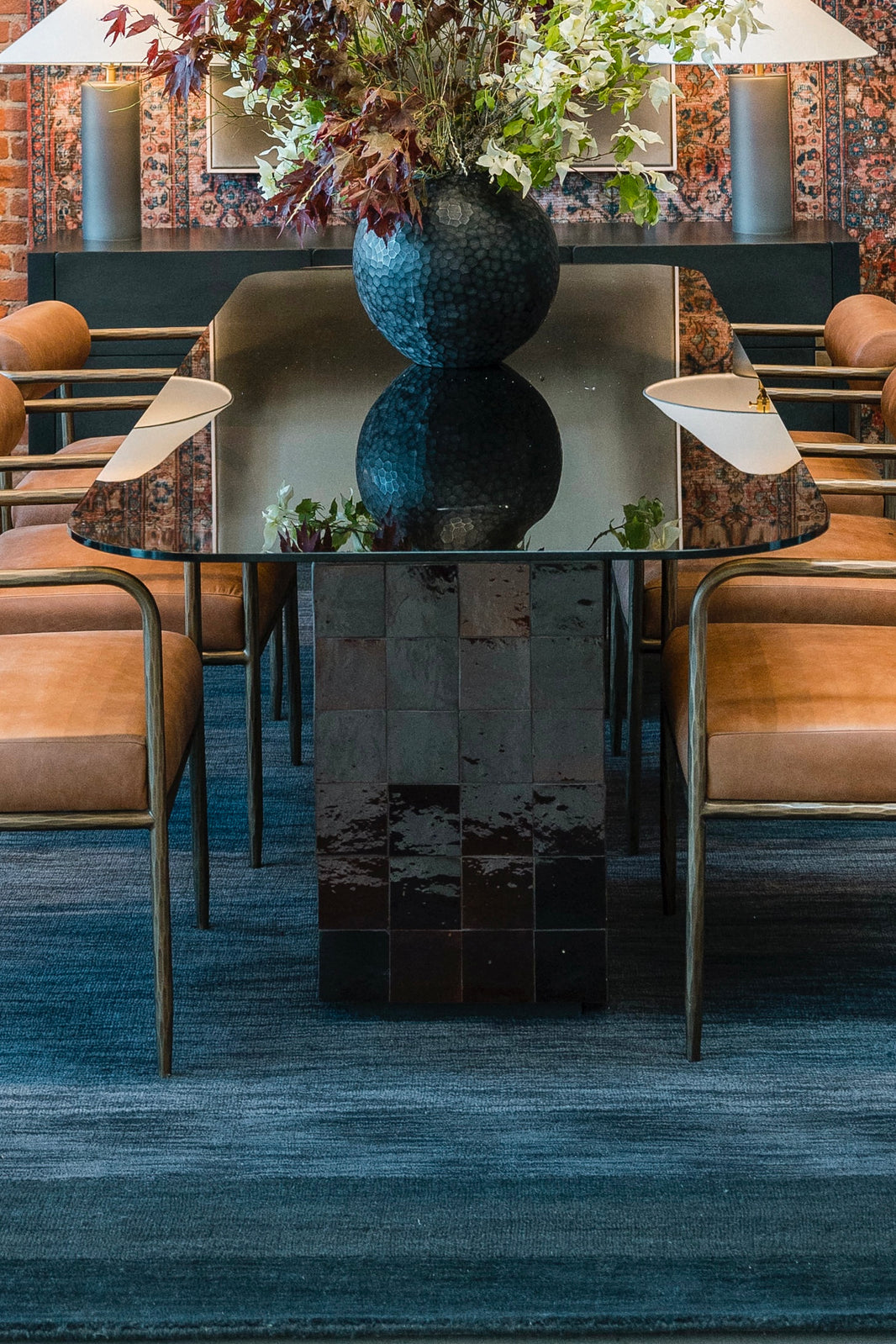 Tile & Bronze Glass Dining Table