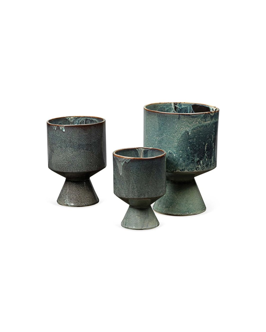 Blue Glaze Ceramic Pots - Set of 3