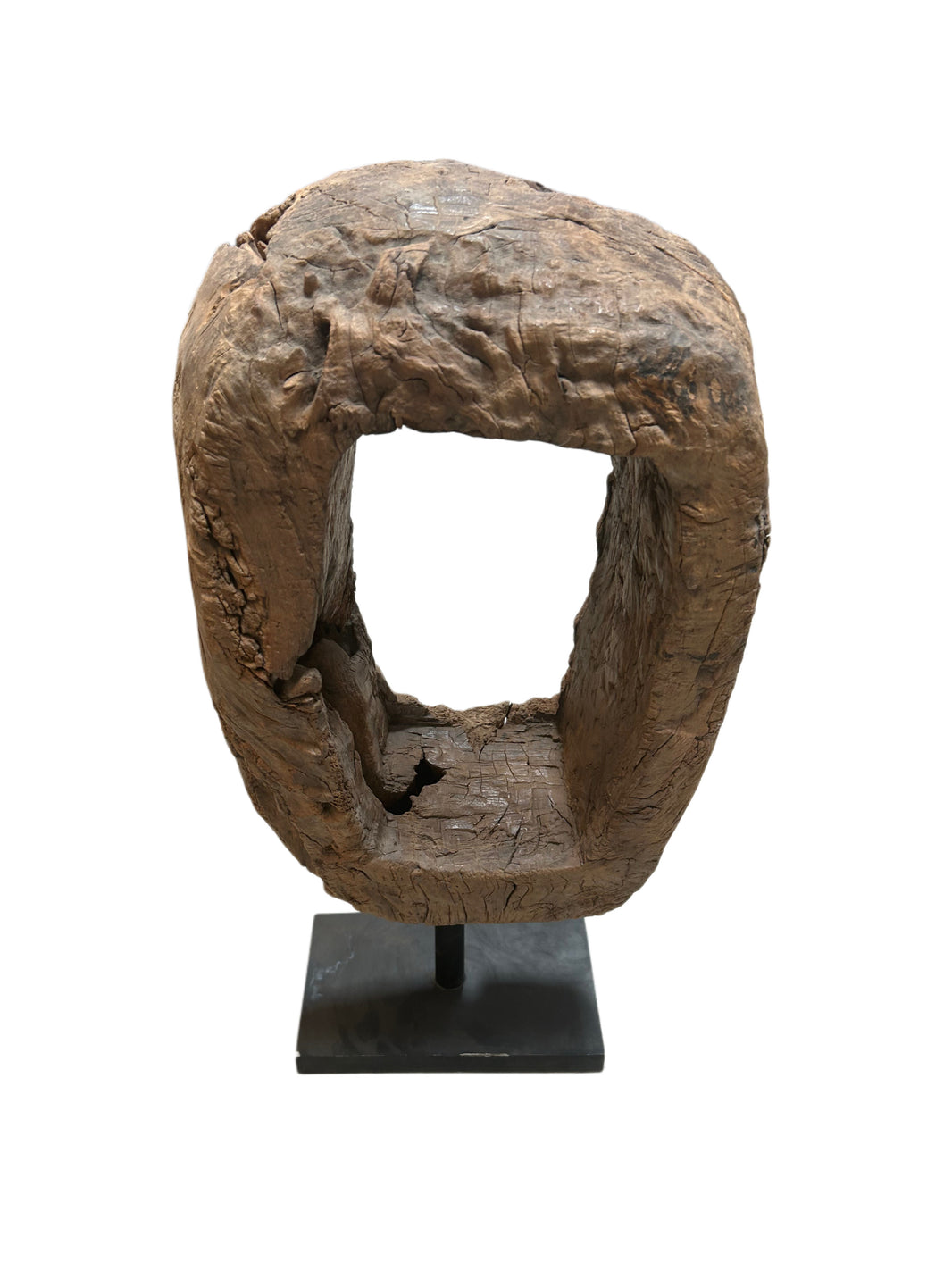 Oval Hollow Wood Sculpture on Stand