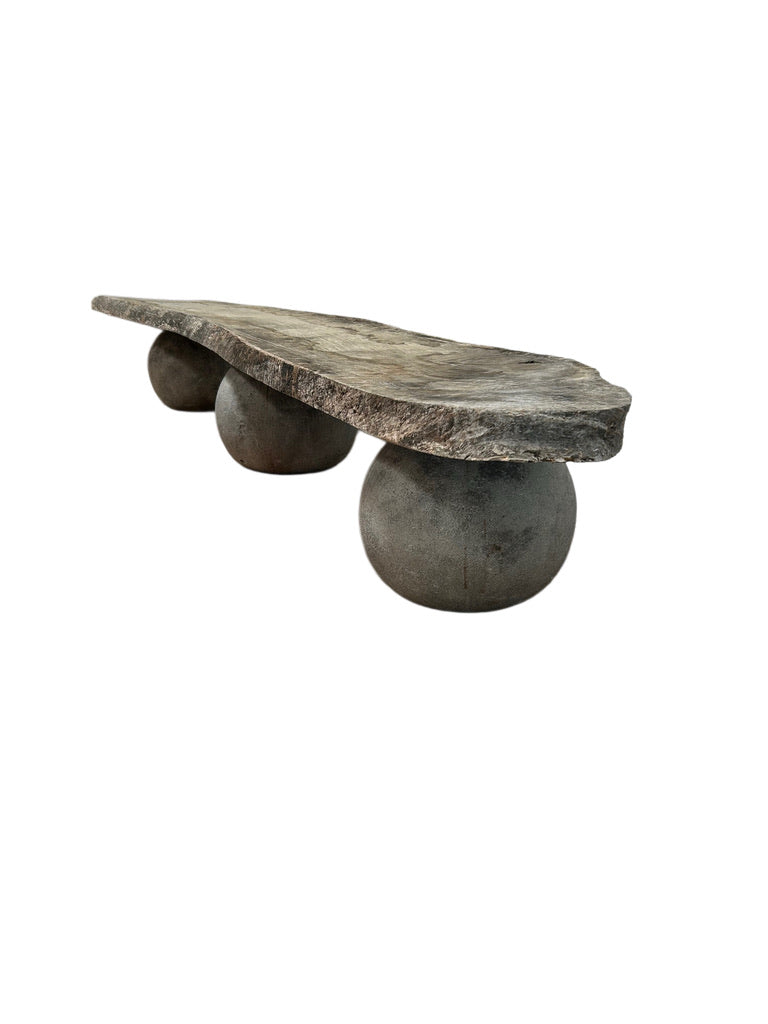 LIVE EDGE AGED WALNUT & CEMENT BENCH