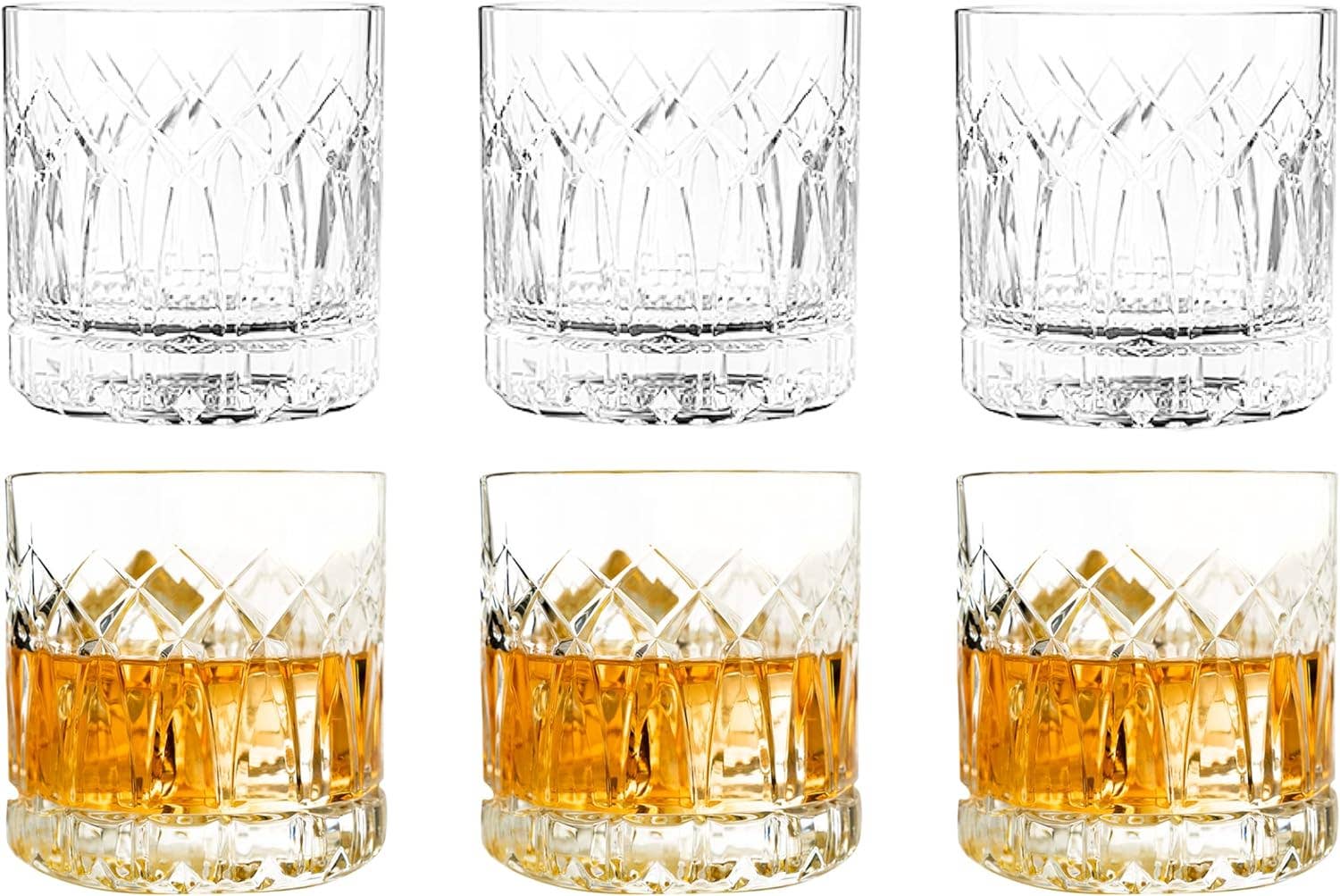 The LEMONSODA Premium Double Rocks Whiskey Glass (12oz) is showcased against a white background—an elegant addition to any home bar. Perfect for savoring your favorite whiskey in style.