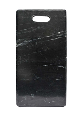 The Marble Cutting Board - Grey is a rectangular board with natural white veining, a small oval cut-out handle at the top, and elegant marble detailing.
