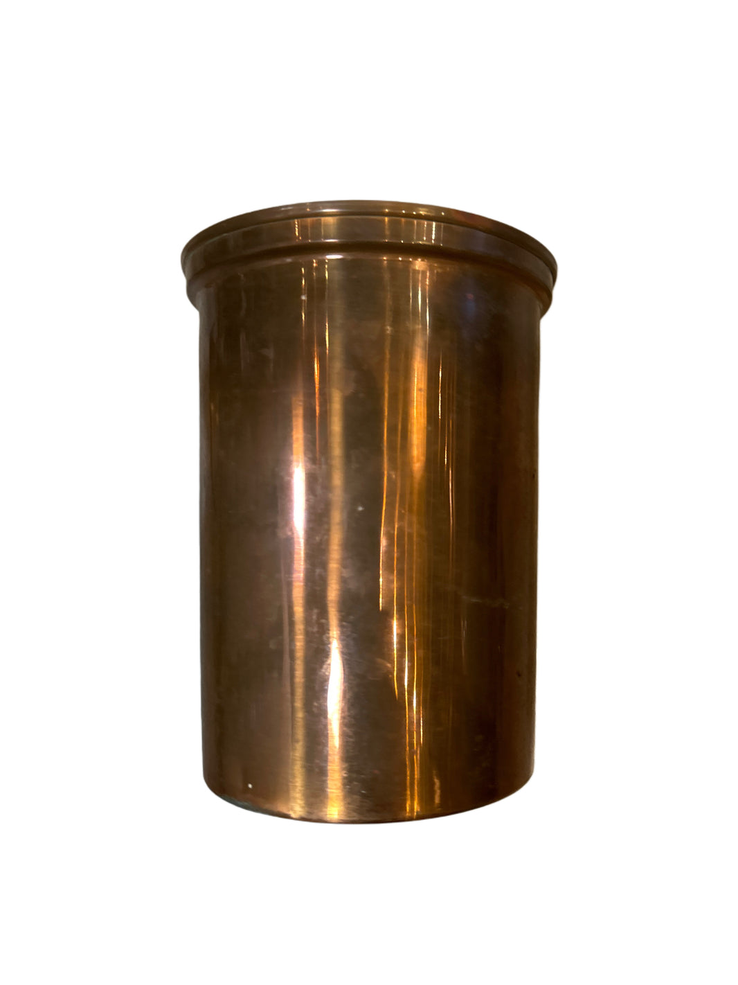 A polished, cylindrical Copper Pot with a smooth surface and slightly flared rim, displayed against a plain white background.